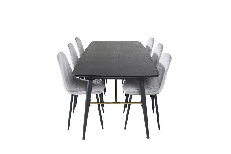 Gold Spisebordssæt Udvideligt 180-220 cm Rektangulær med 6 Polar Stole - Svart - Møbler - Borde - Spisebordssæt