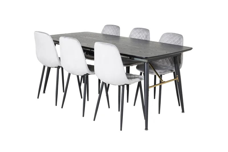 Gold Spisebordssæt Udvideligt 180-220 cm Rektangulær med 6 Polar Stole - Svart - Møbler - Borde - Spisebordssæt