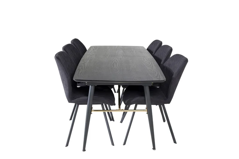 Gold Spisegruppe Udstyrlig 180-220 cm Rektangulær med 6 Gemma stole, Svart/Gull