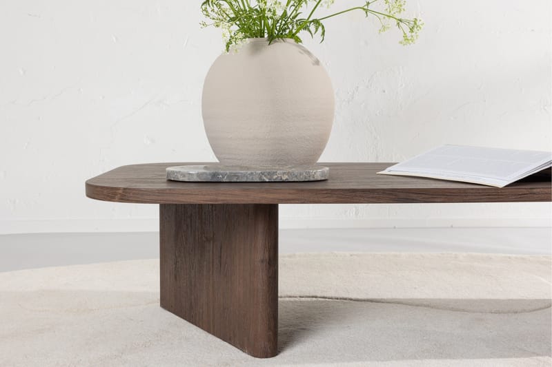 Grönvik Ovalt Sofabord 130x65 cm med Træ- og Valnøddeudseende - Brun - Møbler - Borde - Sofabord