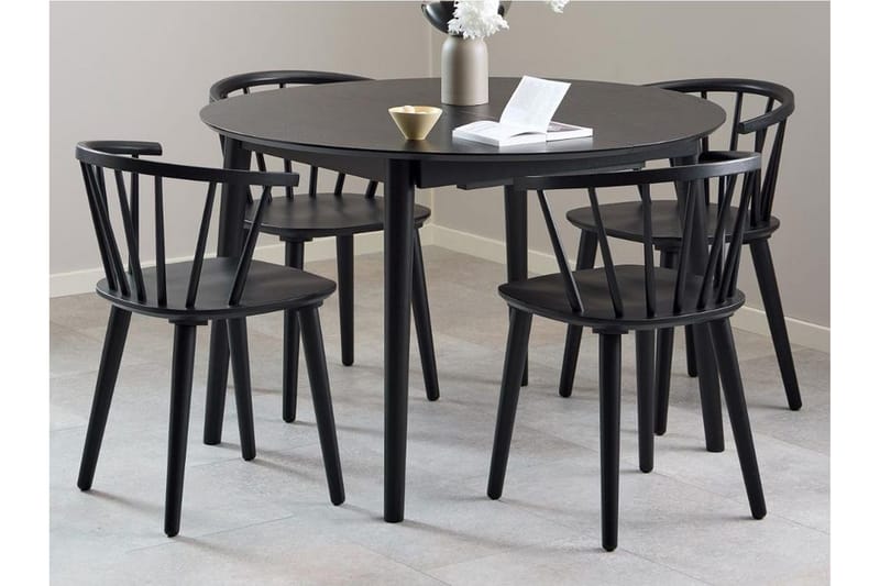 Grasonville Udtrækkelig Spisegruppe 115-154 Cm + 4 Spisestuestole - Sort - Møbler - Borde - Spisebordssæt