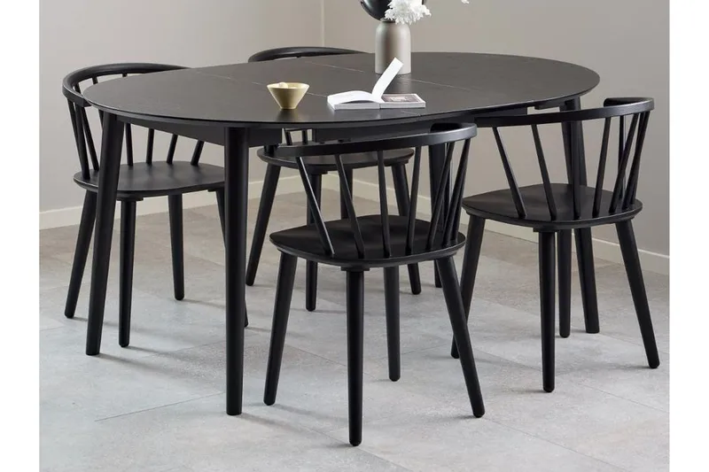 Grasonville Udtrækkelig Spisegruppe 115-154 Cm + 4 Spisestuestole - Sort - Møbler - Borde - Spisebordssæt