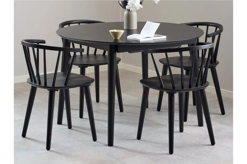 Grasonville Udtrækkelig Spisegruppe 115-154 Cm + 4 Spisestuestole, Sort
