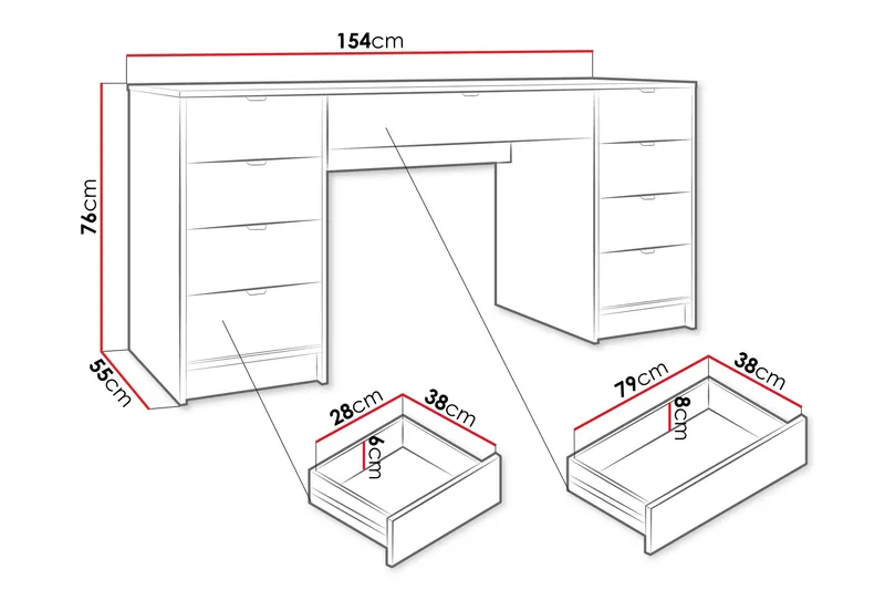 Gudelia Sminkebord 154 cm - Sort - Møbler - Borde - Sminkebord & konsolbord
