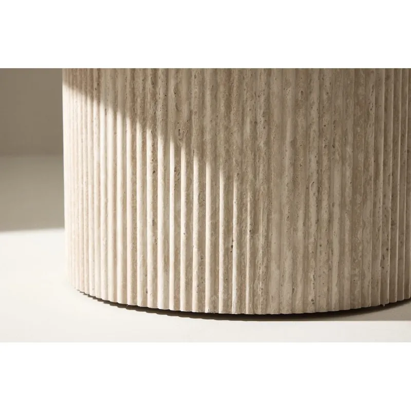 Härön Rundt Sofabord 80 cm i Sten med Rillet Søjleben - Beige - Møbler - Borde - Sofabord