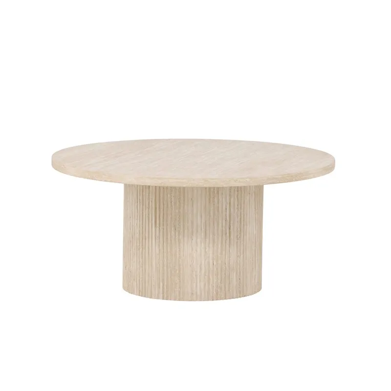 Härön Rundt Sofabord 80 cm i Sten med Rillet Søjleben, Beige