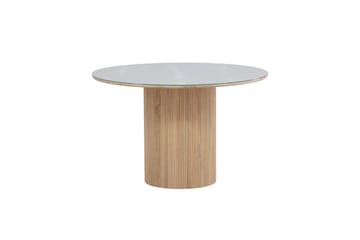 Härön Rundt Spisebord 120 cm med Glasplade og Egeudseende - Lysegrå - Møbler - Borde - Spisebord og køkkenbord