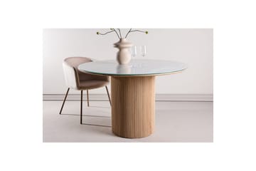 Härön Rundt Spisebord 120 cm med Glasplade og Egeudseende - Lysegrå - Møbler - Borde - Spisebord og køkkenbord