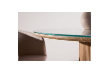 Härön Rundt Spisebord 120 cm med Glasplade og Egeudseende - Lysegrå - Møbler - Borde - Spisebord og køkkenbord