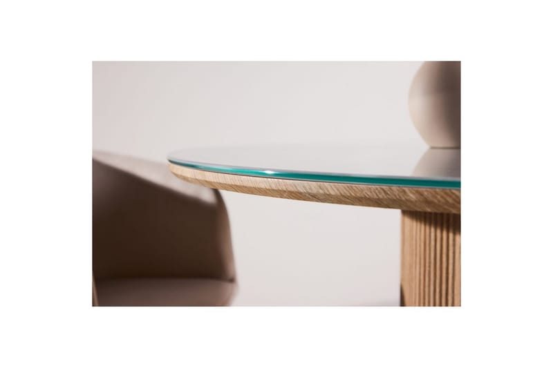 Härön Rundt Spisebord 120 cm med Glasplade og Egeudseende - Lysegrå - Møbler - Borde - Spisebord og køkkenbord