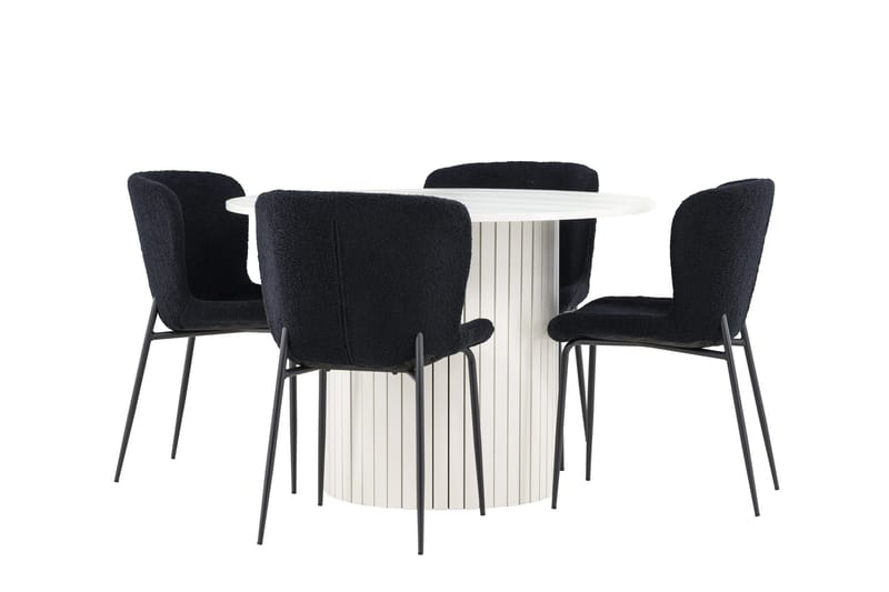 Härön spisebordssæt 110 cm rundt med 4 Modesto stole, Hvid/Sort