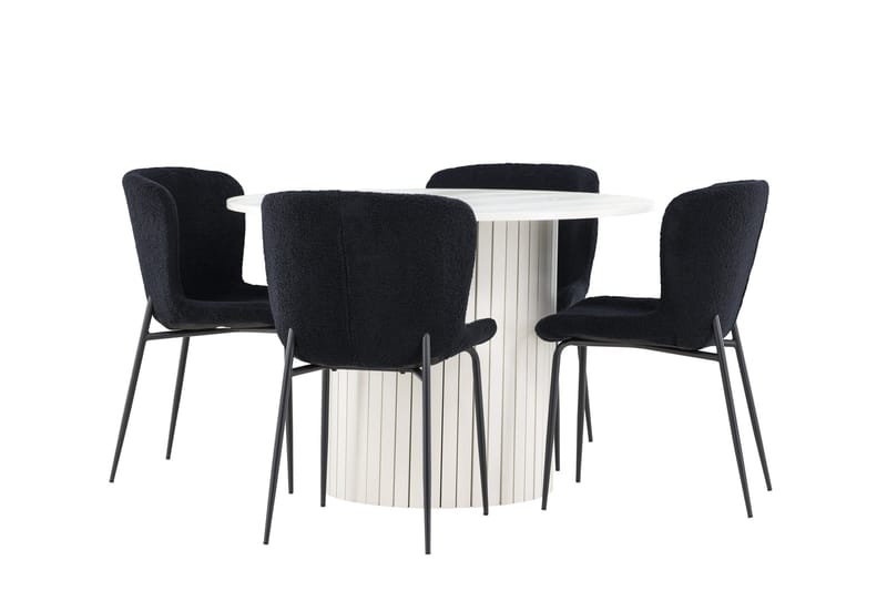 Härön spisebordssæt 110 cm rundt med 4 Modesto stole - Hvid/Sort - Møbler - Borde - Spisebordssæt