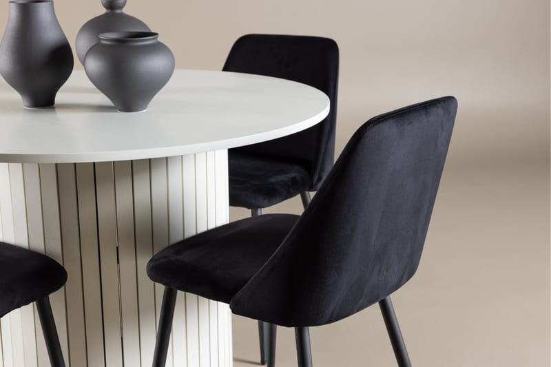 Härön spisebordssæt 110 cm rundt med 4 Night stole - Hvid/Sort - Møbler - Borde - Spisebordssæt
