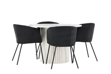 Härön Spisegruppe 110 cm Rundt med 4 Berit stole - Hvit/Svart - Møbler - Borde - Spisebordssæt