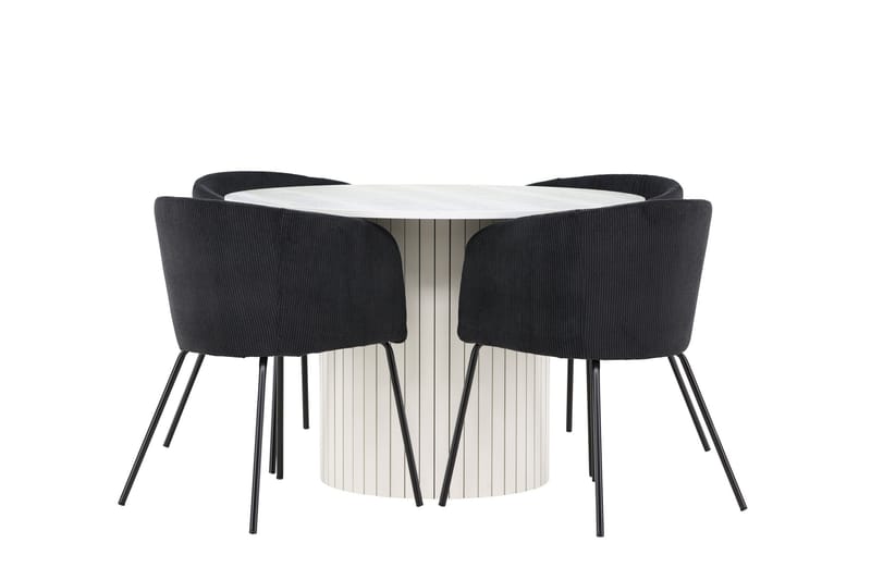 Härön Spisegruppe 110 cm Rundt med 4 Berit stole - Hvit/Svart - Møbler - Borde - Spisebordssæt