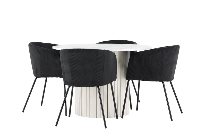 Härön Spisegruppe 110 cm Rundt med 4 Berit stole, Hvit/Svart