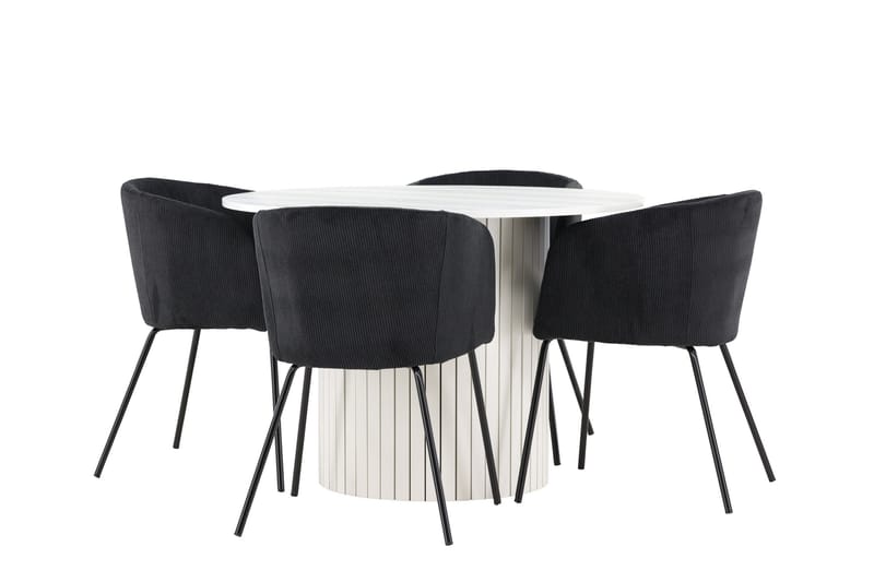 Härön Spisegruppe 110 cm Rundt med 4 Berit stole, Hvit/Svart