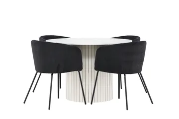 Härön Spisegruppe 110 cm Rundt med 4 Berit stole - Hvit/Svart - Møbler - Borde - Spisebordssæt