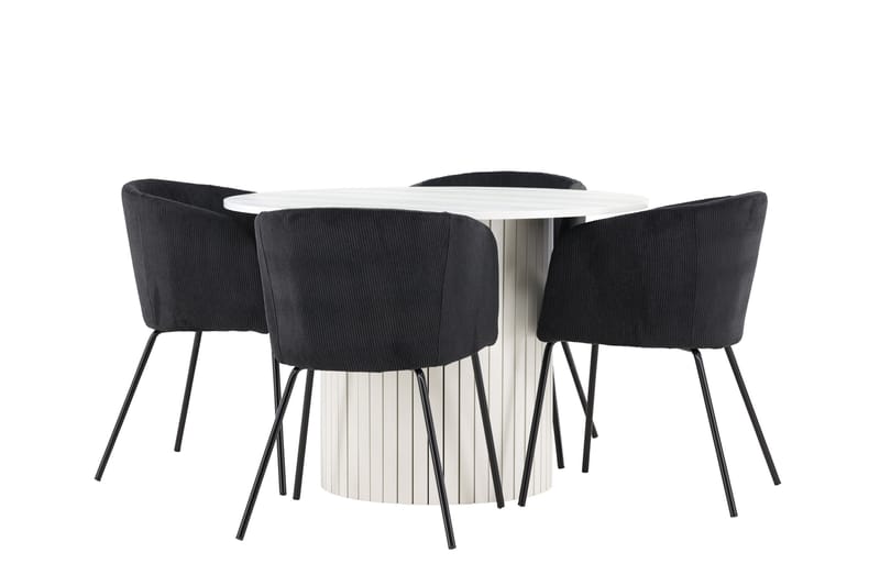 Härön Spisegruppe 110 cm Rundt med 4 Berit stole, Hvit/Svart