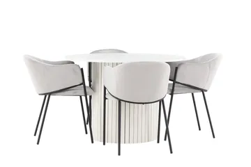 Härön Spisegruppe 110 cm Rundt med 4 Evelina stole - Hvit/Grå - Møbler - Borde - Spisebordssæt