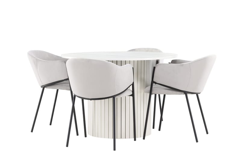 Härön Spisegruppe 110 cm Rundt med 4 Evelina stole, Hvit/Grå