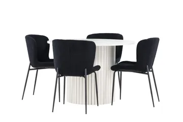 Härön Spisegruppe 110 cm Rundt med 4 Modesto stole - Hvit/Svart - Møbler - Borde - Spisebordssæt