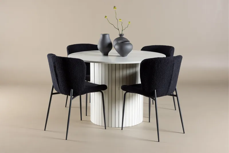 Härön Spisegruppe 110 cm Rundt med 4 Modesto stole - Hvit/Svart - Møbler - Borde - Spisebordssæt