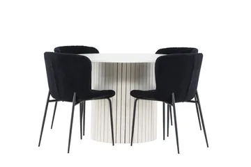 Härön Spisegruppe 110 cm Rundt med 4 Modesto stole - Hvit/Svart - Møbler - Borde - Spisebordssæt