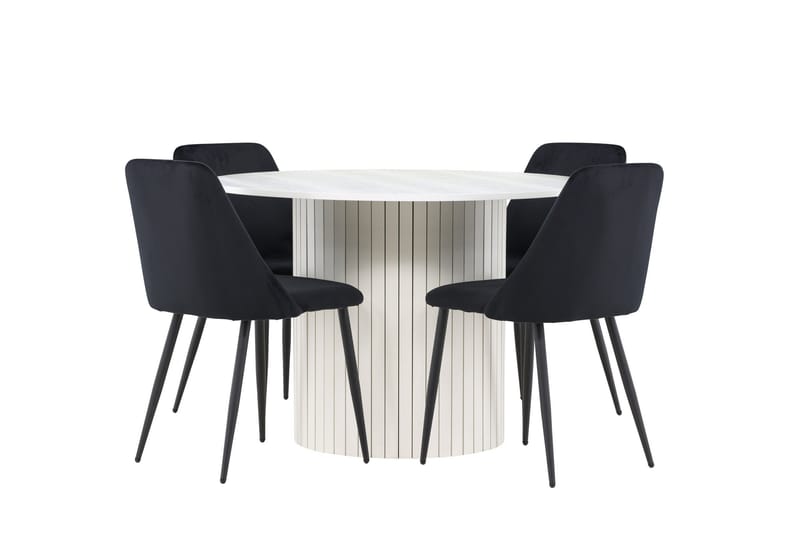 Härön Spisegruppe 110 cm Rundt med 4 Night stole - Hvit/Svart - Møbler - Borde - Spisebordssæt