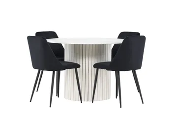 Härön Spisegruppe 110 cm Rundt med 4 Night stole - Hvit/Svart - Møbler - Borde - Spisebordssæt