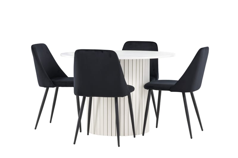 Härön Spisegruppe 110 cm Rundt med 4 Night stole, Hvit/Svart