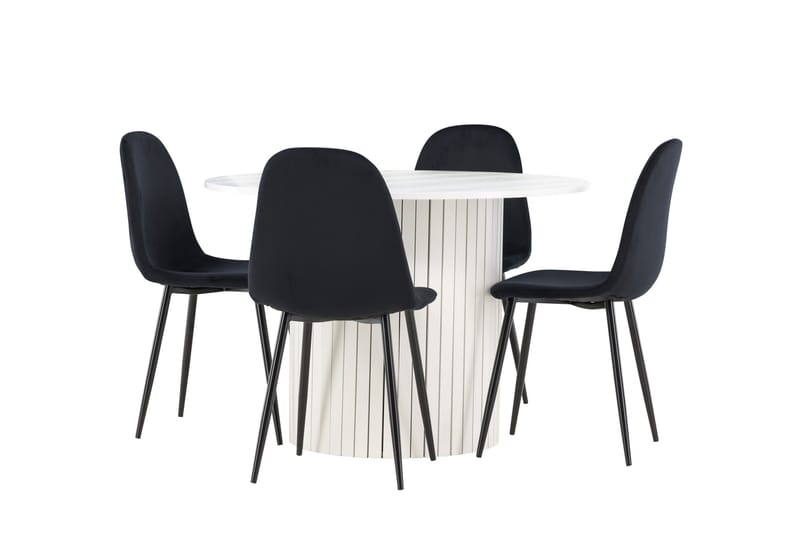 Härön Spisegruppe 110 cm Rundt med 4 Polar stole - Hvit/Svart - Møbler - Borde - Spisebordssæt