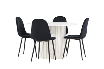 Härön Spisegruppe 110 cm Rundt med 4 Polar stole - Hvit/Svart - Møbler - Borde - Spisebordssæt