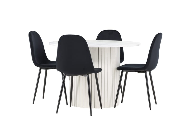 Härön Spisegruppe 110 cm Rundt med 4 Polar stole - Hvit/Svart - Møbler - Borde - Spisebordssæt