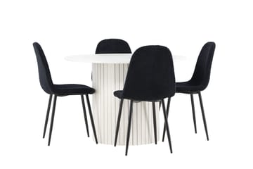 Härön Spisegruppe 110 cm Rundt med 4 Polar stole - Hvit/Svart - Møbler - Borde - Spisebordssæt