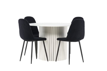 Härön Spisegruppe 110 cm Rundt med 4 Polar stole - Hvit/Svart - Møbler - Borde - Spisebordssæt