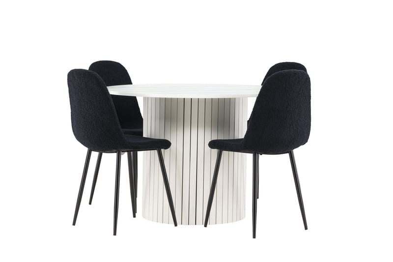 Härön Spisegruppe 110 cm Rundt med 4 Polar stole - Hvit/Svart - Møbler - Borde - Spisebordssæt