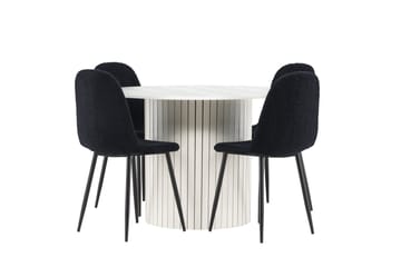 Härön Spisegruppe 110 cm Rundt med 4 Polar stole - Hvit/Svart - Møbler - Borde - Spisebordssæt