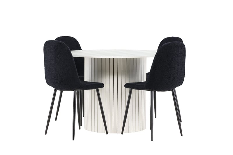 Härön Spisegruppe 110 cm Rundt med 4 Polar stole - Hvit/Svart - Møbler - Borde - Spisebordssæt