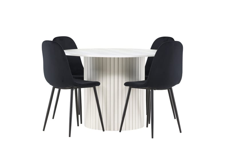 Härön Spisegruppe 110 cm Rundt med 4 Polar stole, Hvit/Svart