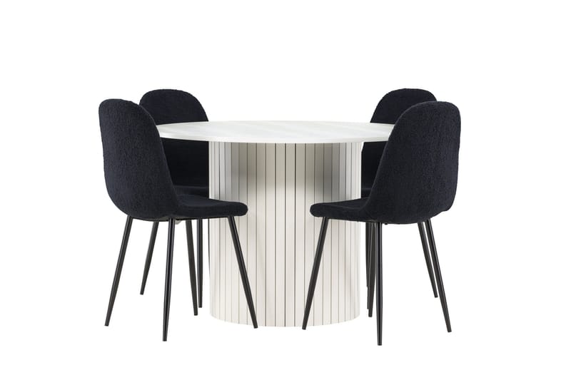 Härön Spisegruppe 110 cm Rundt med 4 Polar stole - Hvit/Svart - Møbler - Borde - Spisebordssæt