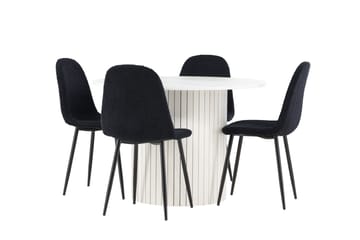 Härön Spisegruppe 110 cm Rundt med 4 Polar stole - Hvit/Svart - Møbler - Borde - Spisebordssæt