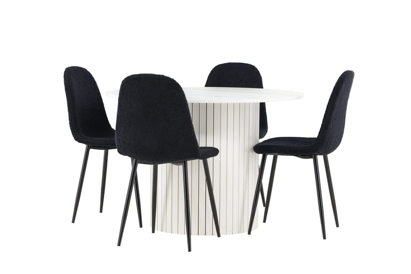 Härön Spisegruppe 110 cm Rundt med 4 Polar stole - Hvit/Svart - Møbler - Borde - Spisebordssæt