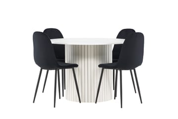 Härön Spisegruppe 110 cm Rundt med 4 Polar stole - Hvit/Svart - Møbler - Borde - Spisebordssæt