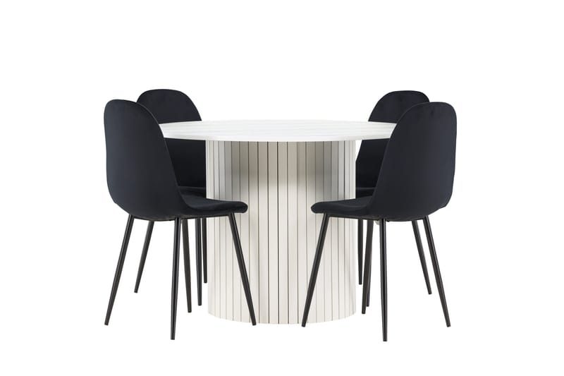 Härön Spisegruppe 110 cm Rundt med 4 Polar stole - Hvit/Svart - Møbler - Borde - Spisebordssæt