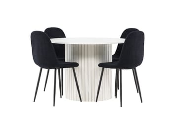 Härön Spisegruppe 110 cm Rundt med 4 Polar stole - Hvit/Svart - Møbler - Borde - Spisebordssæt
