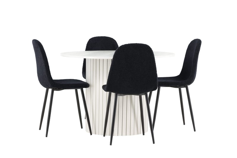 Härön Spisegruppe 110 cm Rundt med 4 Polar stole - Hvit/Svart - Møbler - Borde - Spisebordssæt