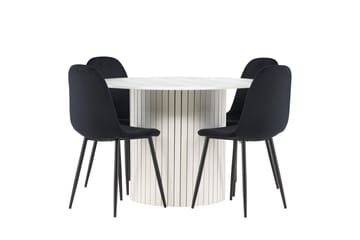 Härön Spisegruppe 110 cm Rundt med 4 Polar stole - Hvit/Svart - Møbler - Borde - Spisebordssæt