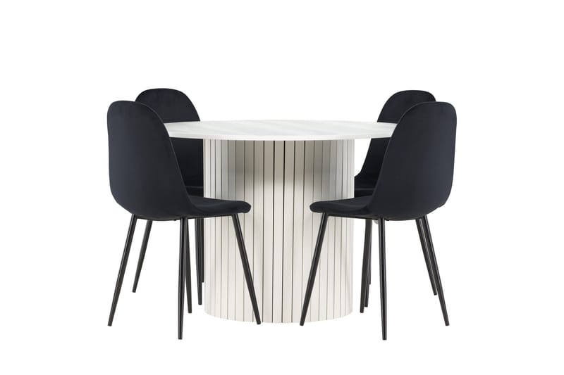 Härön Spisegruppe 110 cm Rundt med 4 Polar stole - Hvit/Svart - Møbler - Borde - Spisebordssæt