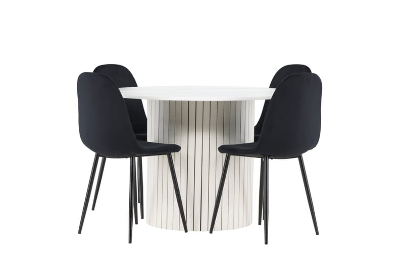 Härön Spisegruppe 110 cm Rundt med 4 Polar stole - Hvit/Svart - Møbler - Borde - Spisebordssæt